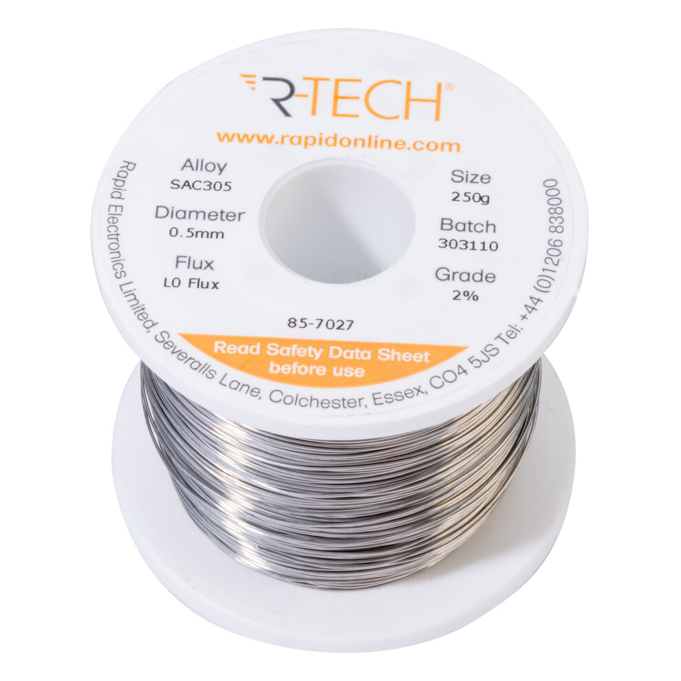 R-Tech 857027 Sac305 Solder 2% L0 Flux Halide-Free 0.5Mm 250G Reel 5053556008797