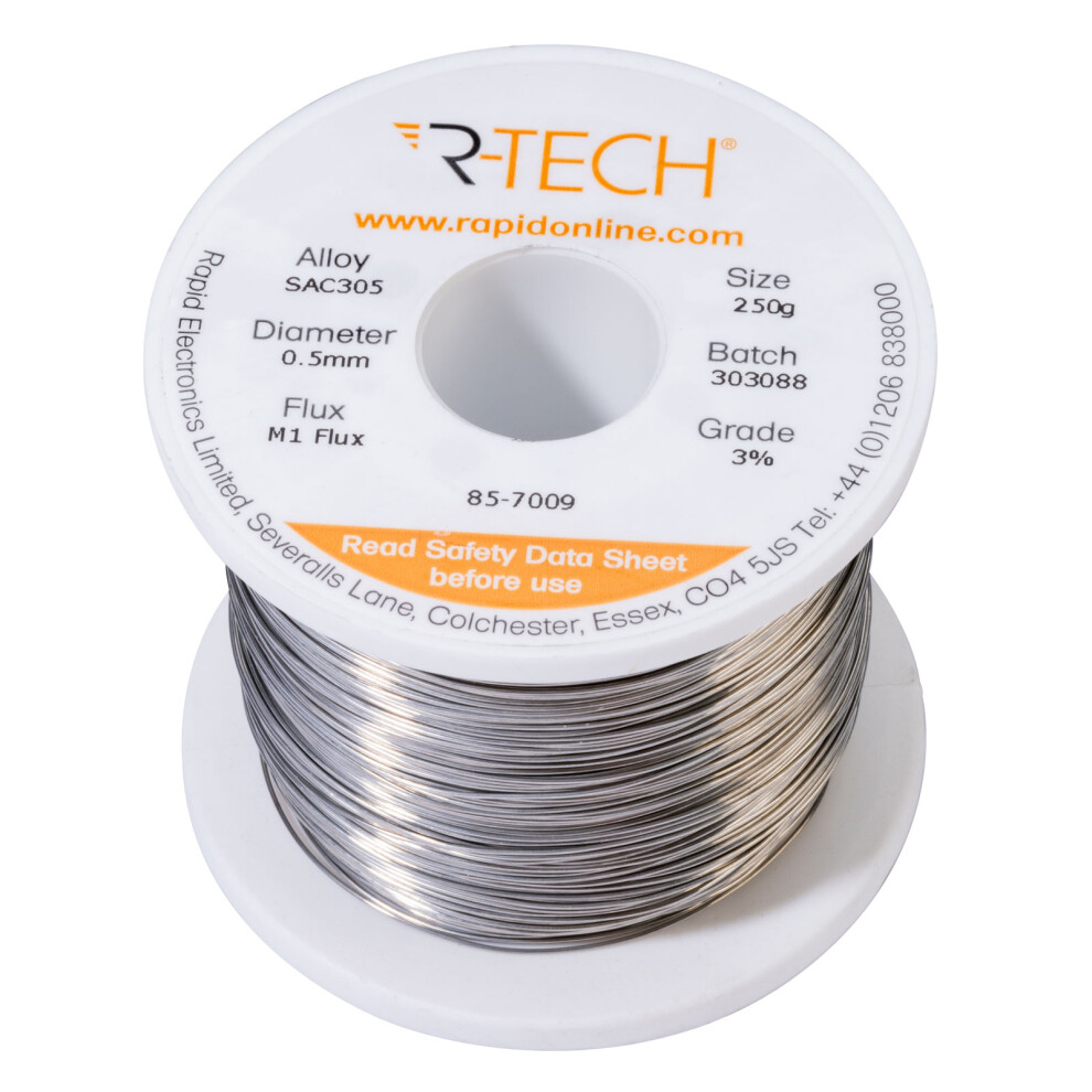 R-Tech 857009 Sac305 Solder 3% M1 Flux 0.5-2% Halide 0.5Mm 250G Reel 5053556008643