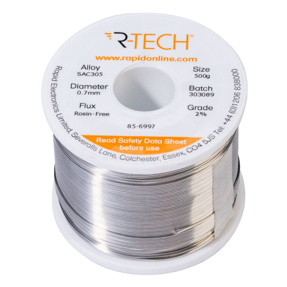 R-Tech 856997 Sac305 Solder 2% Rosin-Free Hf Flux Halide-Free 0.7Mm 500G Reel 5053556008230
