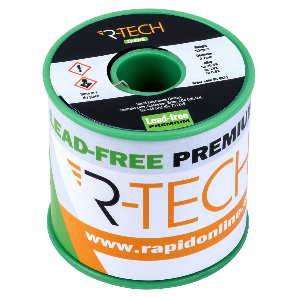 R-Tech 856871 Premium Lead-Free Solder Wire 22Swg 0.7Mm 0.5Kg Reel 5053556002047