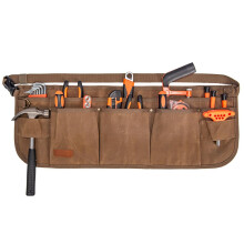 Heavy Duty Waxed Canvas Tool Belt with 10 Pockets and Dual Hammer Loops, Adjustable Khaki Apron
