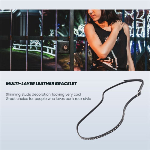 Unisex Punk Rock Multi-layer Rivet Stud Bracelet Bangle Wrap Cuff Black 2