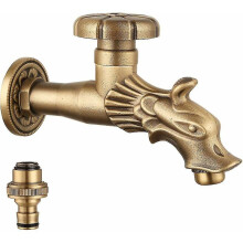 Brass Garden Faucet, Single Cold Water Wall Mount 1/2 Inch, Fountain Design