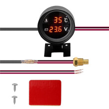 Round Led Digital Car Truck Water Temp Gauge Temperature Sensor Temperatura Moto + Voltmeter Volt Voltage Meter 2 in 1 A