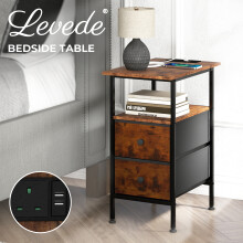Levede Bedside Table Side Cabinet Storage Nightstand Charging Station 2 Drawers