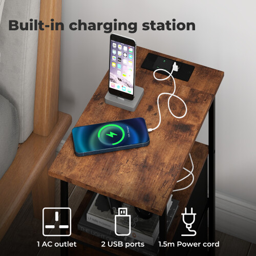 Levede Bedside Table Side Cabinet Storage Nightstand Charging Station 2 Drawers 2