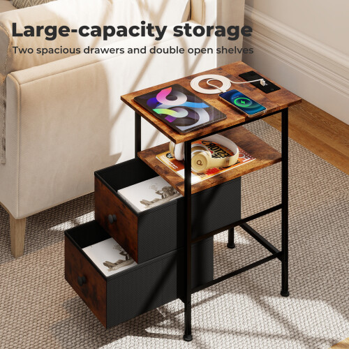 Levede Bedside Table Side Cabinet Storage Nightstand Charging Station 2 Drawers 1