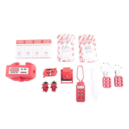 Electrical Lockout Tag Kit, Hasp Set, Clamp and Universal Multi-Pole Circuit Breaker Lockout, Strap, Carrying Case Set 1