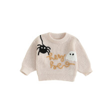 (0-6 Months, Ivory) Toddler Boy Girl Halloween Sweater Infant Pumpkin Embroidery Pullover Warm Crewneck Long Sleeve Tops