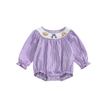 (3-6 Months, Purple) Combinaison bébé fille à manches longues et col rond, chapeau de cowgirl brodé, body, tenue petite fille