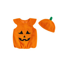 (6-12 Months, Orange) Kürbiskostüm für Kinder – Süßes Halloween-Cosplay, 2-teiliges Set mit Oberteil und Hut