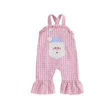 (0-3 Months, Pink) Salopette de Noël pour bébé fille, broderie Père Noël, sans manches, à bretelles, pour enfants et tout-petits