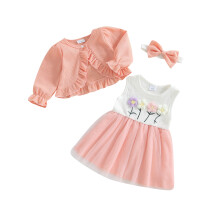(3 Years, Pink) Herbst-Outfit für Babys: langärmelige Blumenjacke, Tüllkleid mit Haarband und passendem Set.
