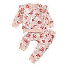 (18-24 Months, Pink) Zweiteiliges Babyoutfit: Langarm-Sweatshirt mit Pilzmuster und Jogginghose mit elastischem Bund – Herbstmode