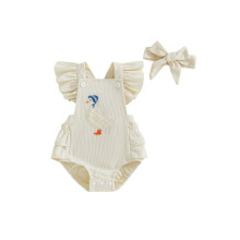 (0-3 Months, Apricot) Ensemble 2 pièces pour bébé fille : salopette en velours avec broderie d'un animal, bandeau inclus.