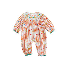 (3-6 Months, Orange) Combinaison bébé fille Halloween, broderie citrouille, pois, rayures, col rond smocké, manches longues