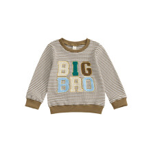 (18-24 Months, Beige) Langärmelige Sweatshirts für Kleinkinder (Jungen) mit Buchstabenstickerei und Streifen, Herbstoberteile