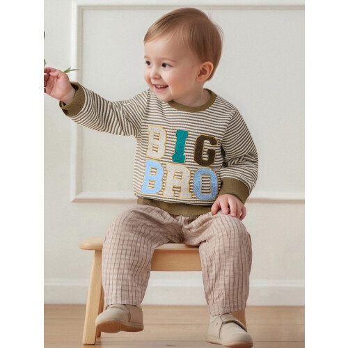 (18-24 Months, Beige) Φούτερ για νήπια και ρίγες 2