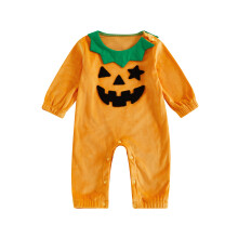 (3-6 Months, Orange) Combinaison Halloween pour bébés, adorable costume citrouille en peluche, col rond et manches longues.