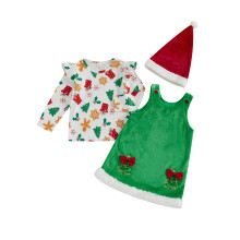 (5-6 Years, Green) Weihnachtsoutfit für Kleinkinder, 3-teilig: Langarmshirt, A-Linien-Kleid mit Fellbesatz & Weihnachtsmannmütze