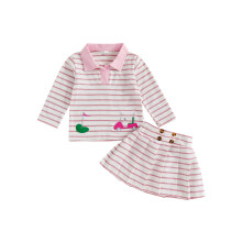 (6-12 Months, Pink) Zweiteiliges Herbstoutfit für Kleinkinder: Langarm-Top mit Kragen und Faltenrock-Set