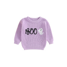 (6-9 Months, Purple) Baby Girls Halloween Sweater Casual Letter Ghost Embroidery Infant Pullover Knitwear for Toddler Warm Clothes