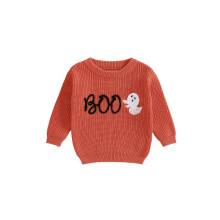 (3-6 Months, Orange) Baby Girls Halloween Sweater Casual Letter Ghost Embroidery Infant Pullover Knitwear for Toddler Warm Clothes