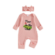 (0-3 Months, Green) Ensemble 2 pièces bébé fille : barboteuse côtelée à manches longues foot/golf, bandeau à nœud.