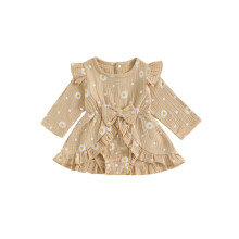 (18-24 Months, Beige) Podzimní oblečení pro holčičky, mašle, kulatý výstřih, overal a čelenka, sada 2 kusů