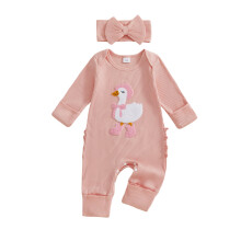 (3-6M, Yellow) Ensemble 2 pièces bébé fille : barboteuse côtelée à manches longues foot/golf, bandeau à nœud.