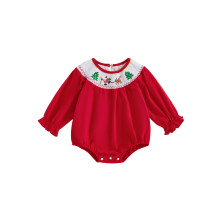 (6-12 Months, Red) Combinaison de Noël pour bébé fille, manches longues, col rond, broderie sapin et rennes