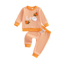 (18-24 Months, Lemon Yellow) Halloween-Outfit für Babys: Set aus gestreiftem Langarm-Sweatshirt mit Kürbis und elastischer Hose