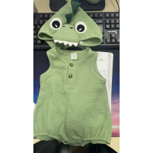 (1-3 Months, Green) Dětský halloweenský kostým dinosaura, bez rukávů, overal s čepicí, 2 kusy