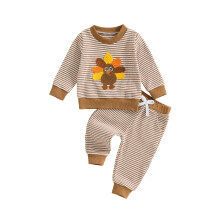 (0-6 Months, Brown) Dívčí oblečení na Den díkůvzdání: mikina s krůtím výšivkou a elastické kalhoty.