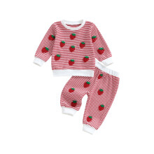 (12-18 Months, Red) Batolecí dívčí pruhovaný set, jahodový svetr s dlouhým rukávem a kalhoty, 2 kusy oblečení