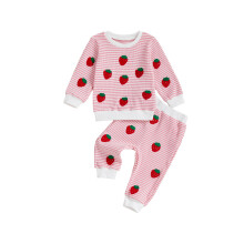 (18-24 Months, Pink) Batolecí dívčí pruhovaný set, jahodový svetr s dlouhým rukávem a kalhoty, 2 kusy oblečení