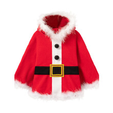 (One Size, Red) Kerstcape met capuchon en bontkraag voor peuters, rode mantel met lange mouwen, kerstmanpak voor pasgeborenen