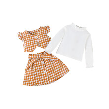 (4-5 Years, Yellow) 3-teiliges Herbst-Kleidungsset für Kleinkinder: Langarmshirt + Rock mit Gürtel + Weste