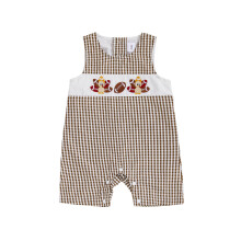 (12-18 Months, Light Brown) Kombinezon w kratkę dla chłopca z haftowanym indykiem na Święto Dziękczynienia, urocze jesienne ubrania