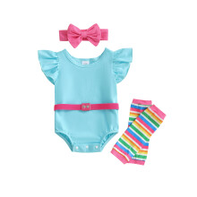 (3-6 Months, Pink) Podzimní oblečení pro holčičky s volánky, páskem a čelenkou, set pro novorozence