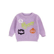 (12-18 Months, Lavender) Dziewczęcy sweter na Halloween z długim rękawem i okrągłym dekoltem, z haftowanym napisem „Duch Dynia”