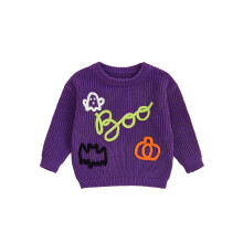 (12-18 Months, Purple) Dziewczęcy sweter na Halloween z długim rękawem i okrągłym dekoltem, z haftowanym napisem „Duch Dynia”