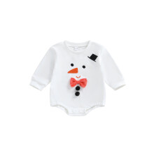 (3-6 Months, White) Świąteczny kombinezon dla chłopca i dziewczynki z bałwanem, długi rękaw, okrągły dekolt, zimowy, jesienny