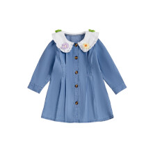 (6-7 Years, Blue) Baby Girl Denim Dress Long Sleeve Doll Collar Button Down A-Line Dress Toddler Jean Dress