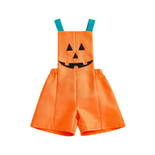 (5-6 Years, Orange) Giomnáisiam Gearr-Riaraí Gan Smál Oráiste le Prionta Aghaidhe Pumpkin do Chailíní Beaga Oíche Shamhna