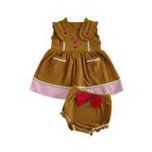 (6-12 Months, Khaki) Vánoční kostým pro holčičky, pruhované tílko bez rukávů, elastický pas, kraťasy, perníková chaloupka