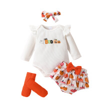 (3-6 Months, White) Dívčí halloweenská kostýmová sada s overalem, kraťasy, čelenkou a ponožkami.