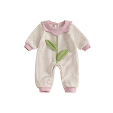 (0-3 Months, Pink) Dívčí květinový overal s dlouhým rukávem, podzimní kojenecký overal s límcem, sladký styl.
