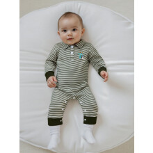 (3-6 Months, Green) Kombinezon dla chłopca na jesień z haftowaną kaczką, zapinany na guziki, z długim rękawem.