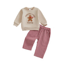 (3-4 Years, Red) Weihnachts-Outfit für Babys: Besticktes Sweatshirt mit Lebkuchenmann und karierte Hose (2-teilig)